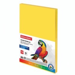 Бумага цветная для принтера Brauberg А4 80 г/м2 100 листов желтая 112450 (3) (85732)