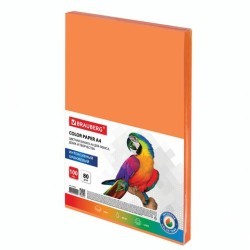Бумага цветная для принтера Brauberg А4 80 г/м2 100 листов оранжевая 112452 (3) (85734)