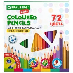 Карандаши цветные BRAUBERG KIDS 72 цвета трехгранный корпус грифель мягкий 3 мм 181947 (1) (96775)