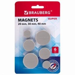 Магниты для доски Brauberg Super 20 мм 2 шт, 30 мм 2 шт, 40 мм 2 шт 237481 (86625)