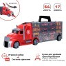 Набор машинок серии "Служба спасения" (Автовоз - кейс 54 см, красный, с тоннелем. 4 машинки, 1 автобус, 1 вертолет и 10 дорожных знаков) (G205-015)