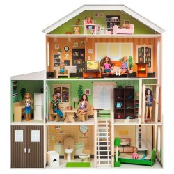 Деревянный кукольный домик "Поместье Николетта", с мебелью 23 предмета в наборе и с гаражом, для кукол 30 см (PD318-21)