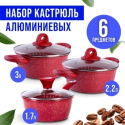 Набор посуды 6пр с/кр 1,7+1,7+3л Мрам/крош (28345-28344-28346Н)