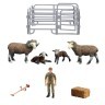 Игрушки фигурки в наборе серии "На ферме", 8 предметов (семья баранов, фермер, ограждение-загон, аксессуары) (MM215-348)