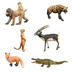 Набор фигурок животных серии "Мир диких животных": антилопа, гиена, лиса, сурикат, крокодил, обезьяна (набор из 6 фигурок) (MM211-228)