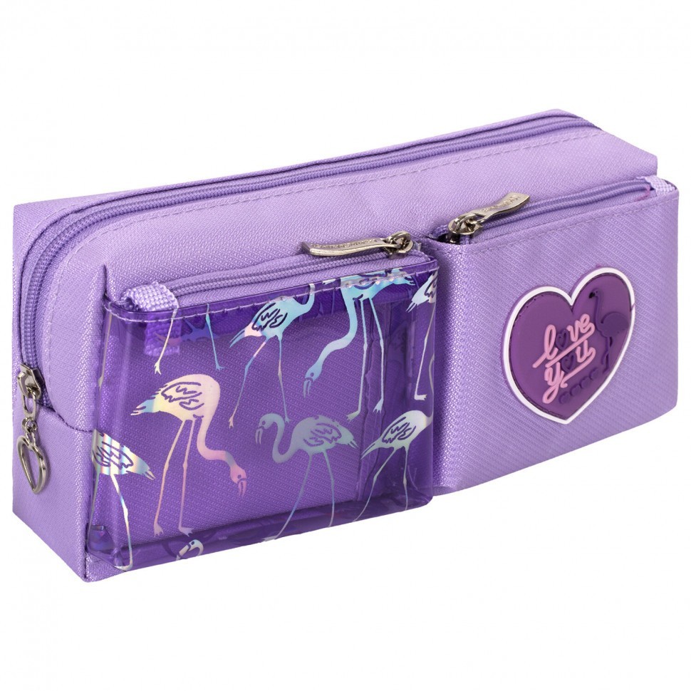 Пенал-косметичка Юнландия 1 отделение 2 карм "Flamingo" фиолетовый 20х6х8 см 270260 (1) (89756)
