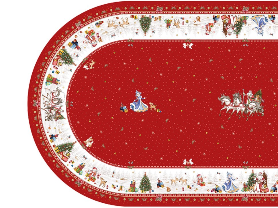 Скатерть овальная "с новым годом" 140х300см ,красный, 100% хлопок,твил пропитка Lefard (850-763-42)