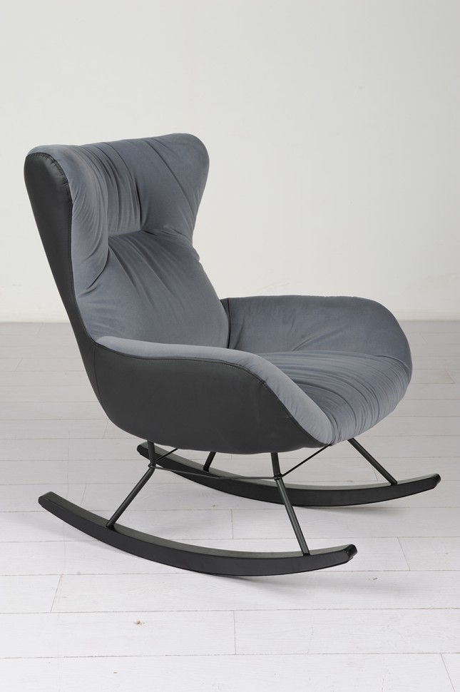 Кресло-качалка велюр/экокожа серый 72*90*93см - TT-00005123