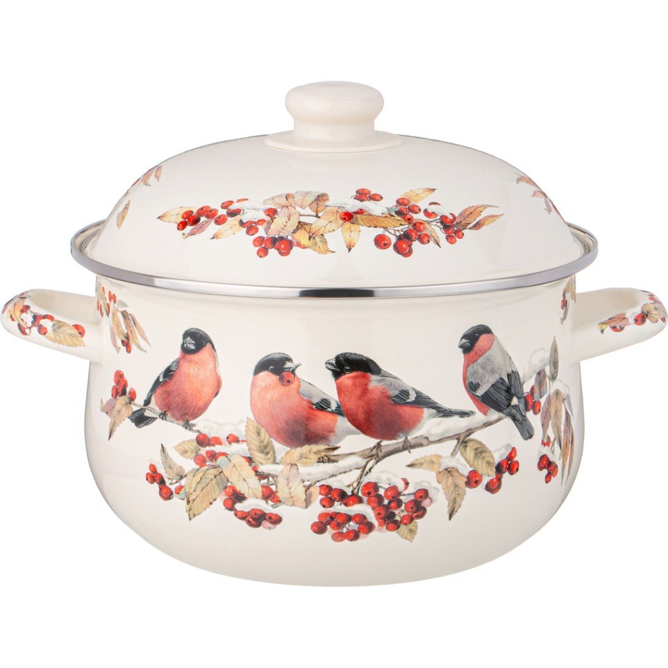 Кастрюля agness эмалированная с эмал.крышкой серия "снегири", 3.6 л, 22*13 см Agness (934-733)