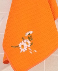 Полотенце кухонное 50х70  "ромашки"  вафельное ,х\б100%,оранжевое SANTALINO (850-450-07)