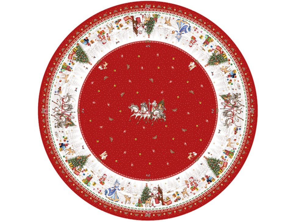 Скатерть круглая "с новым годом" 190см ,красный, 100% хлопок, твил, с пропиткой Lefard (850-763-25)