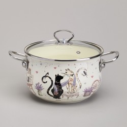 Кастрюля agness эмалированная со стеклянной крышкой серия "lavender cats", 3,8 л диа. 22см Agness (943-078)