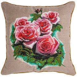 Подушка декоративная "акварель,розы",45х45см,серый+розовый,100% лён, вышивка SANTALINO (850-827-86)