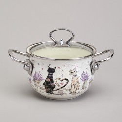 Кастрюля agness эмалированная со стеклянной крышкой серия "lavender cats", 1,5 л диа. 16см Agness (943-075)