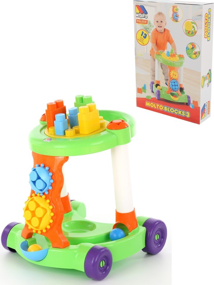 Каталка игровая с конструктором (13 элементов) в коробке (зелёная) (58133_PLS)