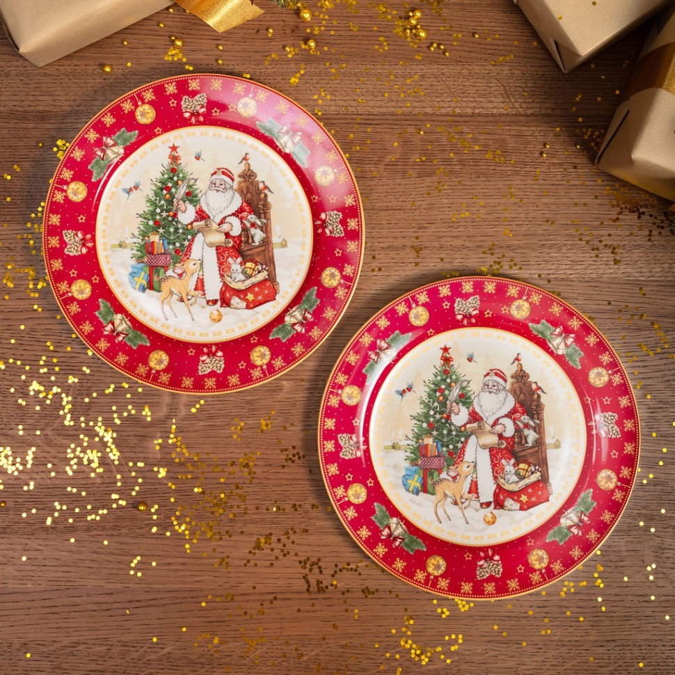 Набор тарелок обеденных lefard "дед мороз" 2 шт. 27 см красный Lefard (85-1719-1)