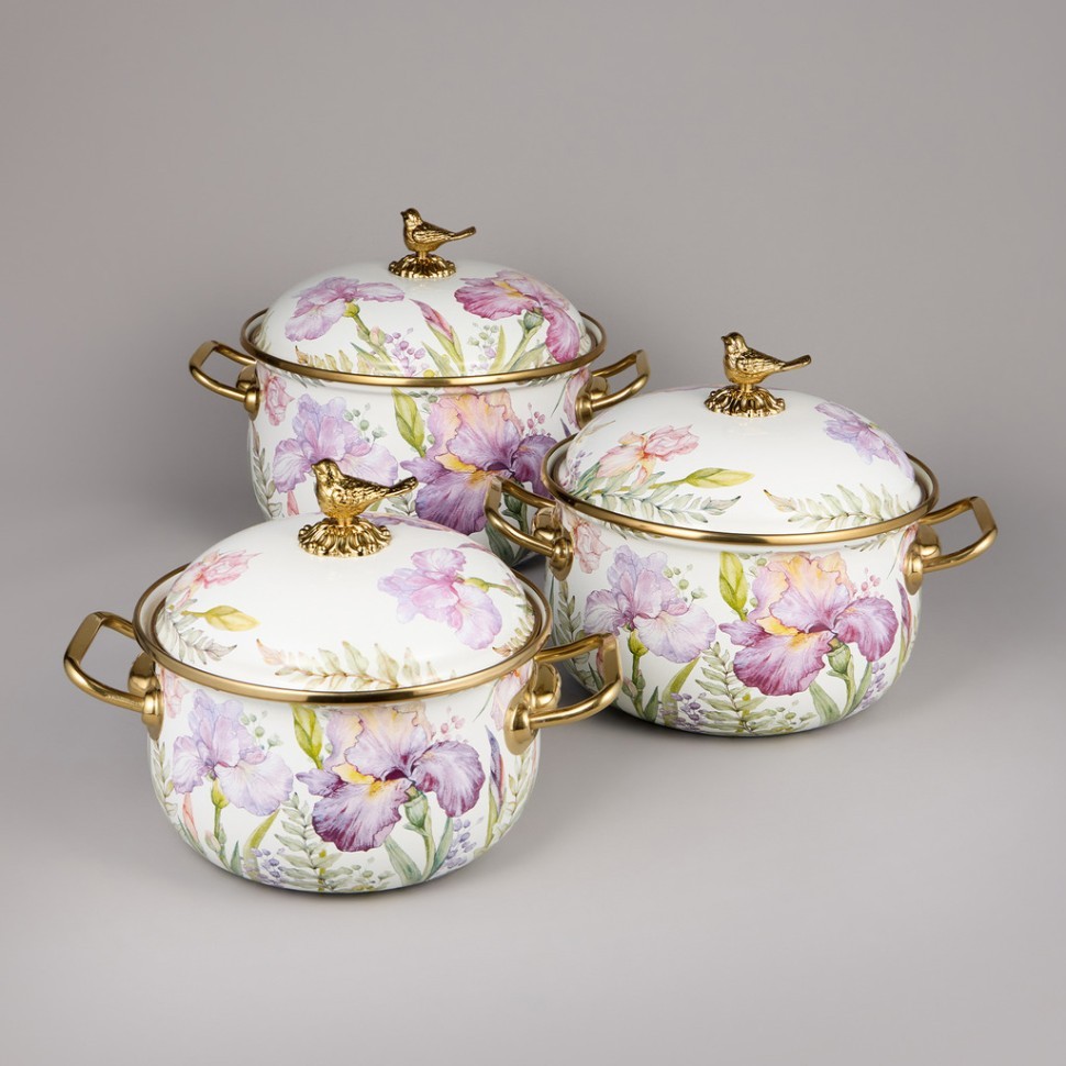 Набор кастрюль agness эмалированных серия "irises", 6пр. 2,1л, 2,8л и 3,8л Agness (950-607)