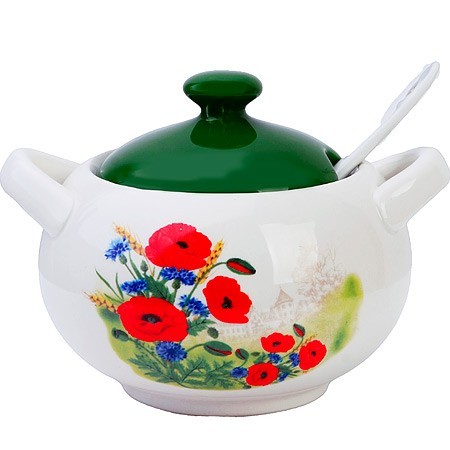 Сахарница с крышкой 375мл с ложкой 3пр Цветущие Маки доломит LR (60282)