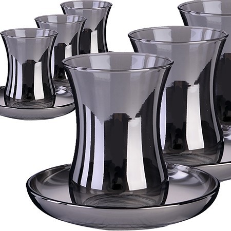 Набор 6 стакан/блюдца 120 мл Сияющий графит стекло (GR42021+54201-06)