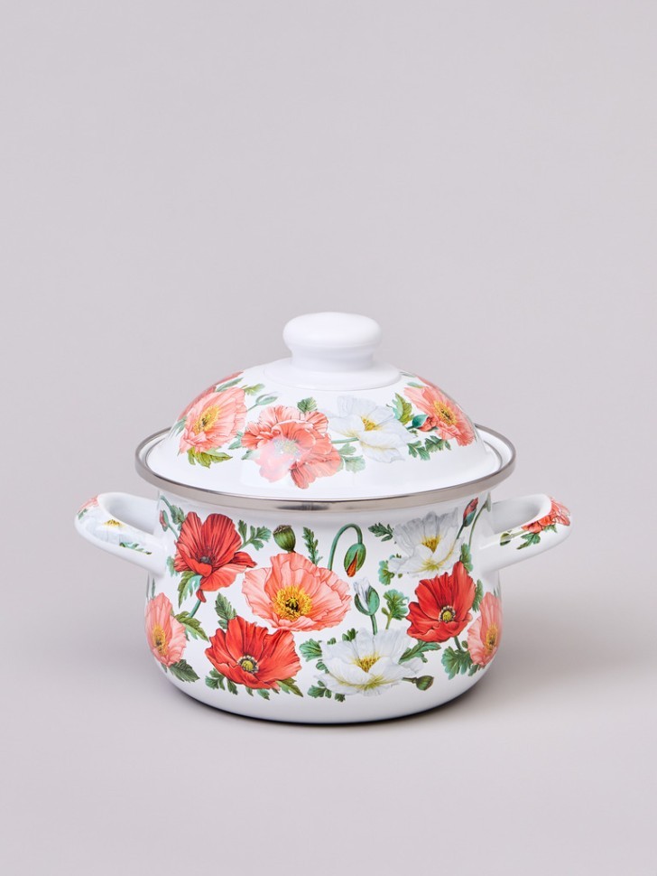 Кастрюля agness эмалированная с эмал.крышкой серия "маки", 1.5 л, 16*10 см Agness (934-740)