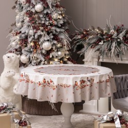 Скатерть круглая  "лесная сказка  снегири " 150см ,серый, 100% хлопок ,твил  с пропиткой Lefard (850-744-23)