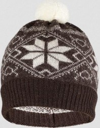 Шапка детская Norveg цвет коричневый с белыми снежинками (текстильный помпон) 7CWU-018 (15349)