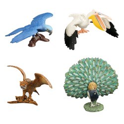 Набор фигурок птиц серии "Мир диких животных": сокол, попугай ара, павлин, пеликан (набор из 4 фигурок) (MM211-235)