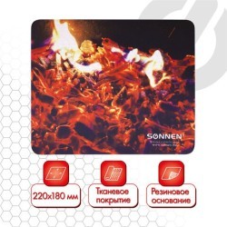 Коврик для мыши Sonnen FIRE, резина + ткань, 220х180х3 мм, 513292 (86743)