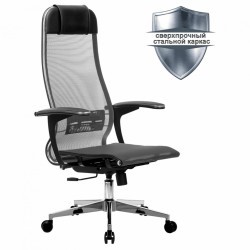 Кресло офисное МЕТТА К-4-Т хром прочная сетка сиденье и спинка регулируемые серое 532451 (1) (94567)