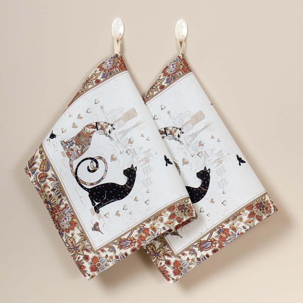 Набор  полотенец из 2-х шт "парижские коты" 40х60см, 100% хлопок, белый твил Lefard (850-746-63)