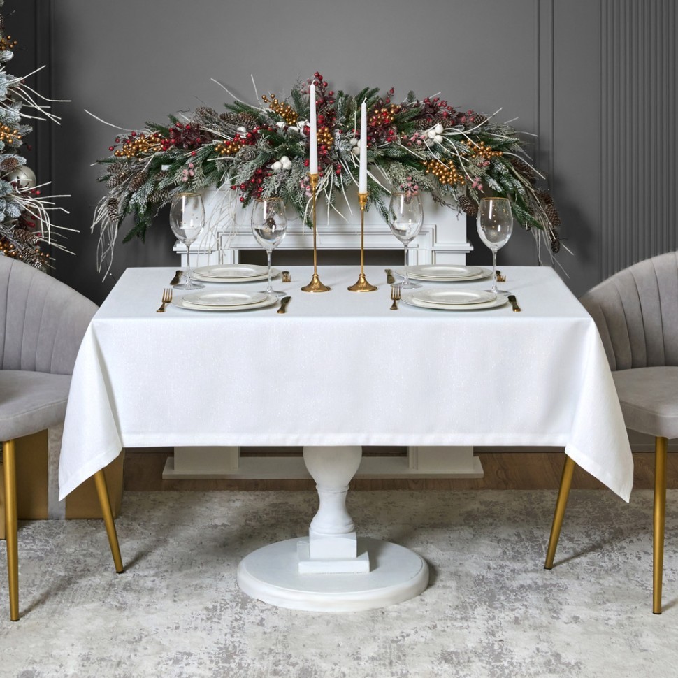 Скатерть  160х300 cm прямоугольная, "феерия. серебро", цвет: белый, tm lefard, полиэстер 100% (кор=1 Lefard (986-004-22)