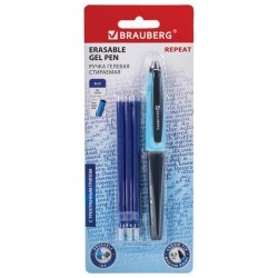 Ручка стираемая гелевая Brauberg Reapeat линия 0,5 мм синяя + 3 сменных стержня 143663 (86916)