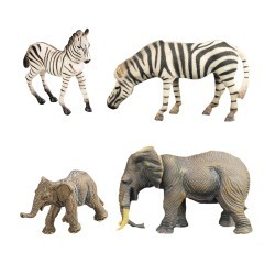 Набор фигурок животных серии "Мир диких животных": Семья зебр и семья слонов, 4 предмета (MM211-238)