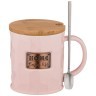 Кружка "break time" с ложкой и деревянной крышкой 380мл, розовая Lefard (90-1018)