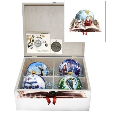 Новогодний набор на 4 шара Секрет Рождества с кристаллами Swarovski (2563)