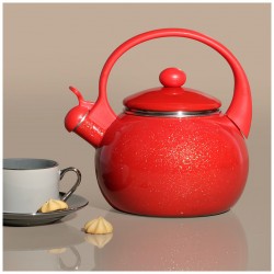 Чайник эмалированный со свистоком с эффектом металлик серия "deluxe" цв:красный 2,2 л. 14х22 см Agness (901-057)