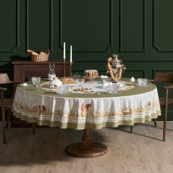 Скатерть круглая "золотая курочка" 220см, 100% хлопок, твил с пропиткой Lefard (850-767-29)