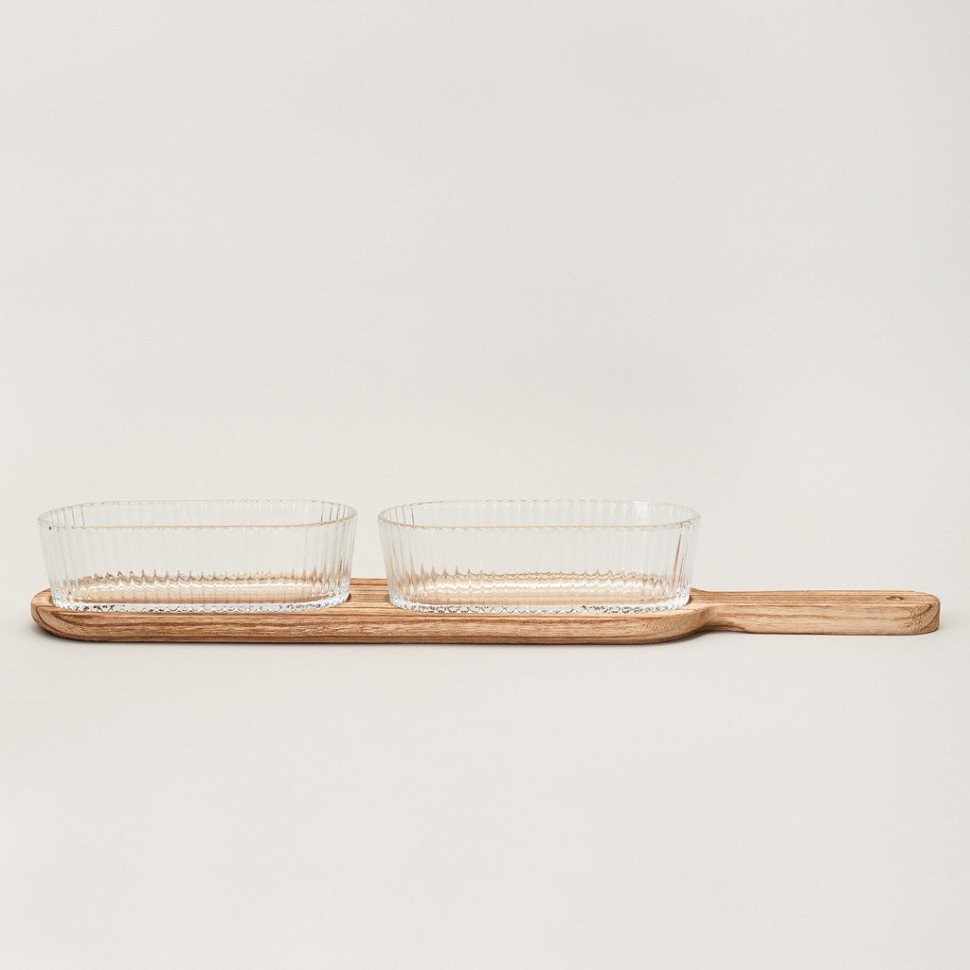 Менажница 2-х секционная на деревянной подставке400 мл Lefard (172-168)