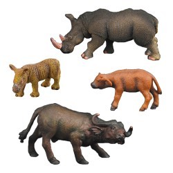 Набор фигурок животных серии "Мир диких животных": Семья буйволов и семья носорогов, 4 предмета (MM211-241)