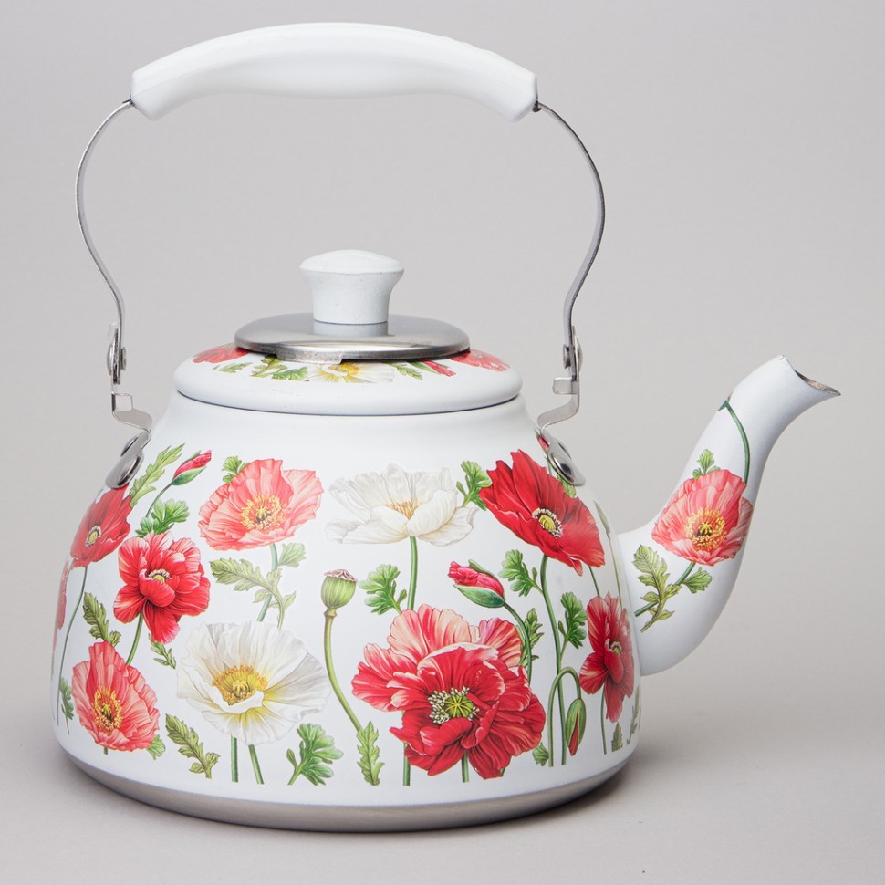 Чайник agness "белые маки" со встроенным свистком и фильтром 1000 мл Agness (916-435)