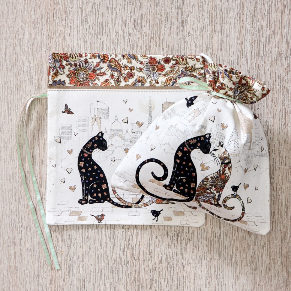 Набор мешочков из 2-х шт "парижские коты" 21х23см, 100%хлопок ,белый твил Lefard (850-746-91)