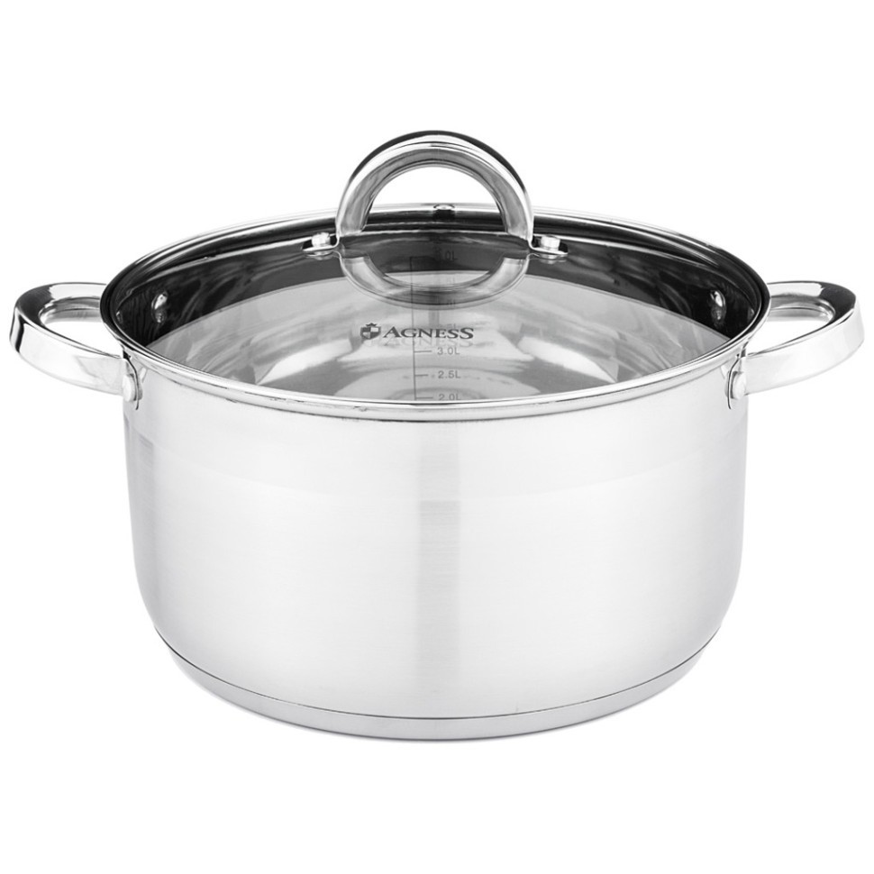 Кастрюля agness "classic" со стеклянной крышкой 5,6 л. 24x13,5 см Agness (914-224)