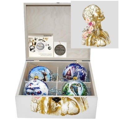 Новогодний набор на 4 шара Фарфоровая душа с кристаллами Swarovski (2568)