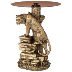 Стол журнальный со стеклянной столешницей "тигр на камнях" высота 66 см  цвет: бронза с позолотой ИП Шихмурадов (169-372)