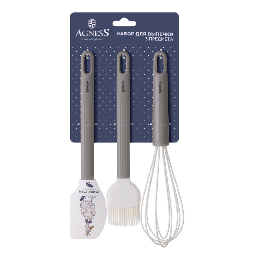 Набор: венчик, лопатка, кисточка agness, 3 предмета, серия "family farm" Agness (671-032)