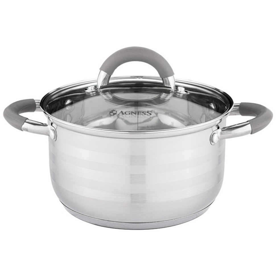 Кастрюля agness "classic" со стеклянной крышкой 2,3 л. 18x10,5 см Agness (914-226)