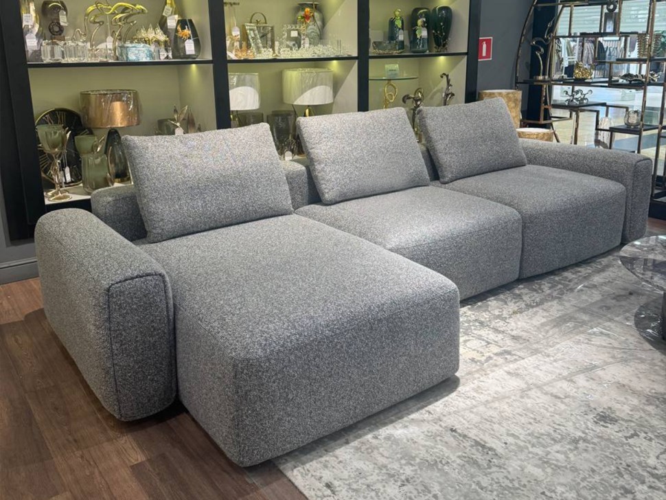 Диван трехместный Турин(Turin)(3 секции) с канапе и мех черно/серый Santo1606 355*163,5**68см (TT-00016959)