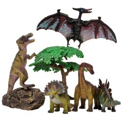 Динозавры и драконы для детей серии "Мир динозавров": птеродактиль, трицератопс, брахиозавр, тиранозавр, стегозавр (набор фигурок из 7 предметов) (MM206-015)