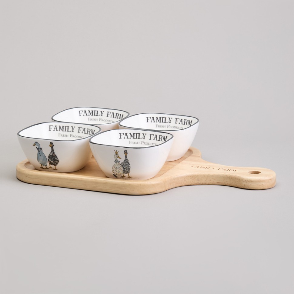 Набор салатников на дерев. подставке lefard "family farm" 5 пр. 30*19*6,7 см Lefard (263-1396)