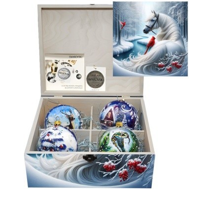 Новогодний набор на 4 шара Хрустальное утро с кристаллами Swarovski (2571)